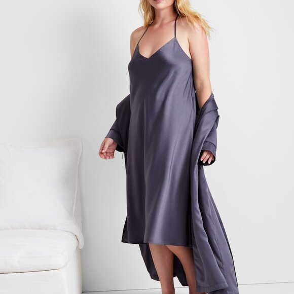 #18. State of Day Women's Sleeveless Crepe De Chine Nightgown Ebony Grey - Picture 1 of 5